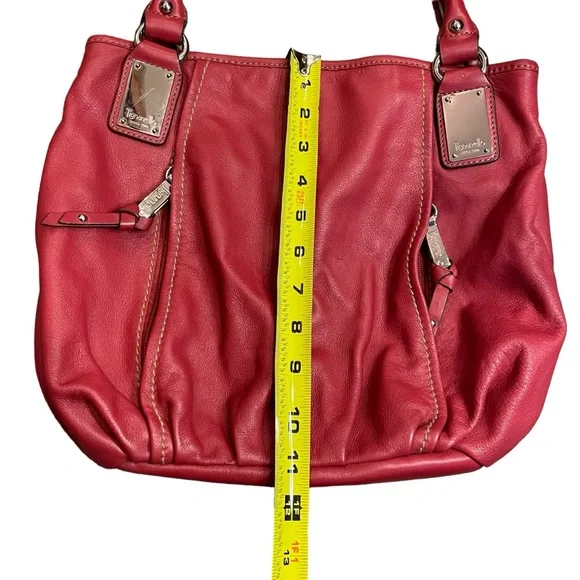 Tignanello Red Leather Hobo Bag With Striped Satin Interior Shoulder Purse - Picture 12 of 16